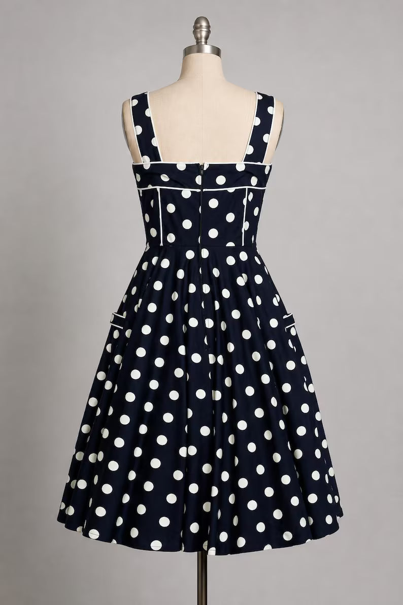 Lady Mayra EMMA Black Polka Dot Swing Dress – 100% Cotton Retro 1950s Style