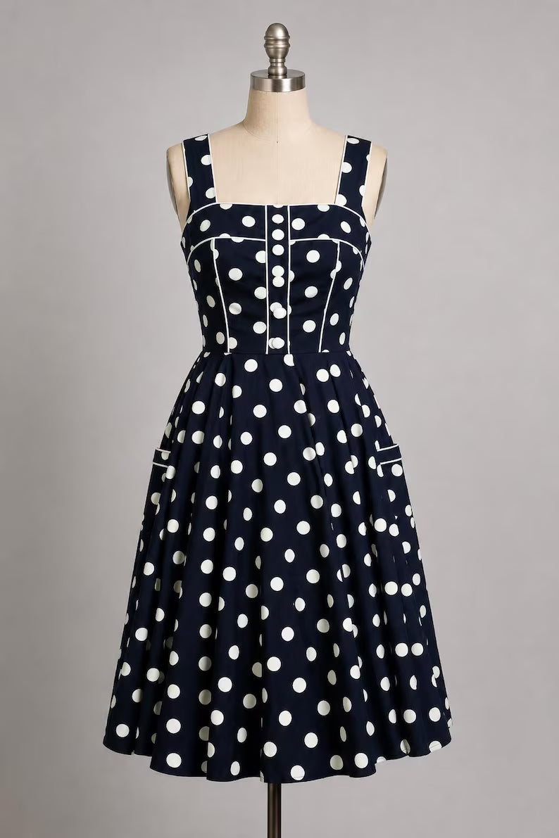 Lady Mayra EMMA Black Polka Dot Swing Dress – 100% Cotton Retro 1950s Style
