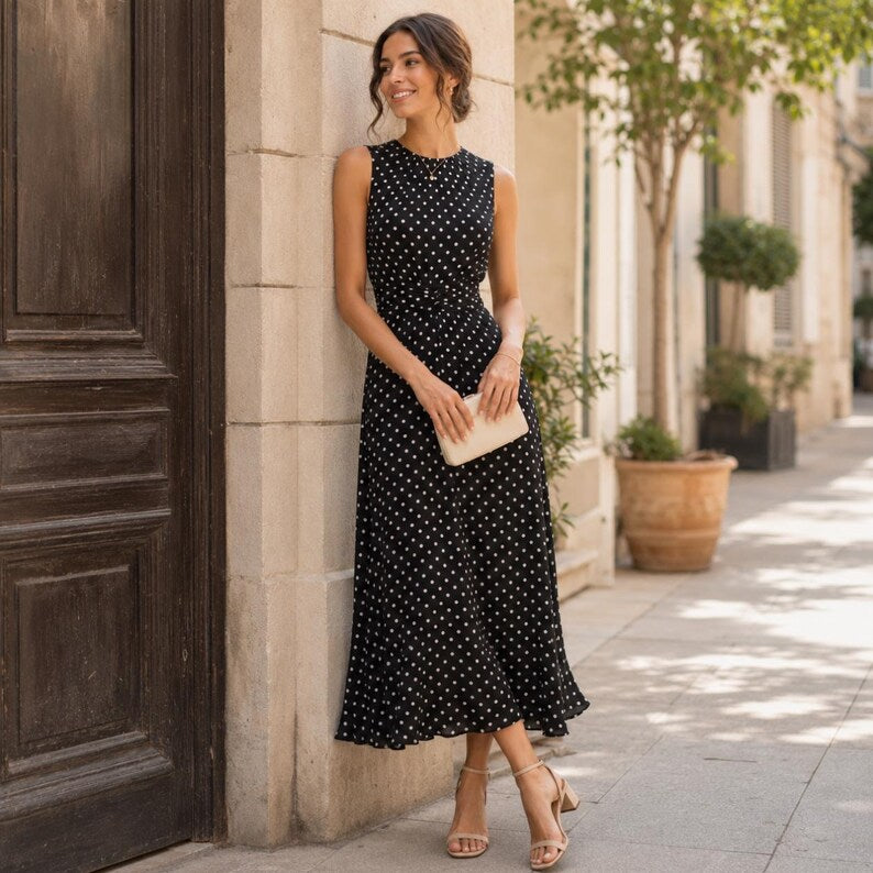 The MonCherie Black Polka Dot Midi Dress