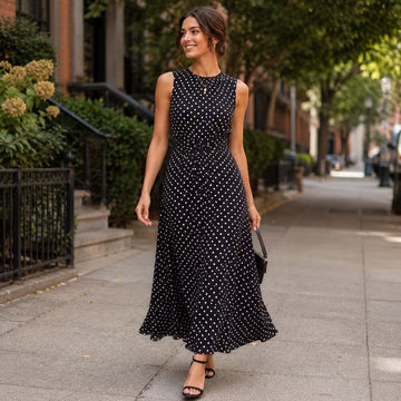 The MonCherie Black Polka Dot Midi Dress