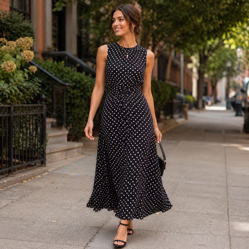 The MonCherie Black Polka Dot Midi Dress