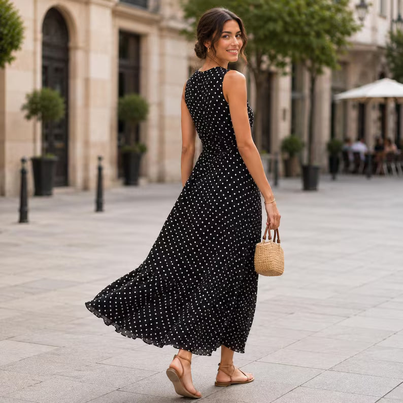 The MonCherie Black Polka Dot Midi Dress