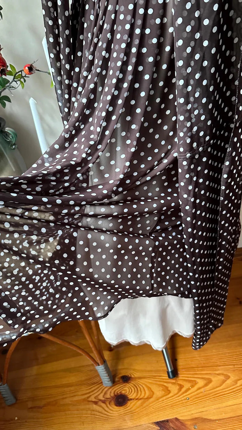 Vintage Charlie Brown Polka Dot Chiffon Midi Dress with Scarf