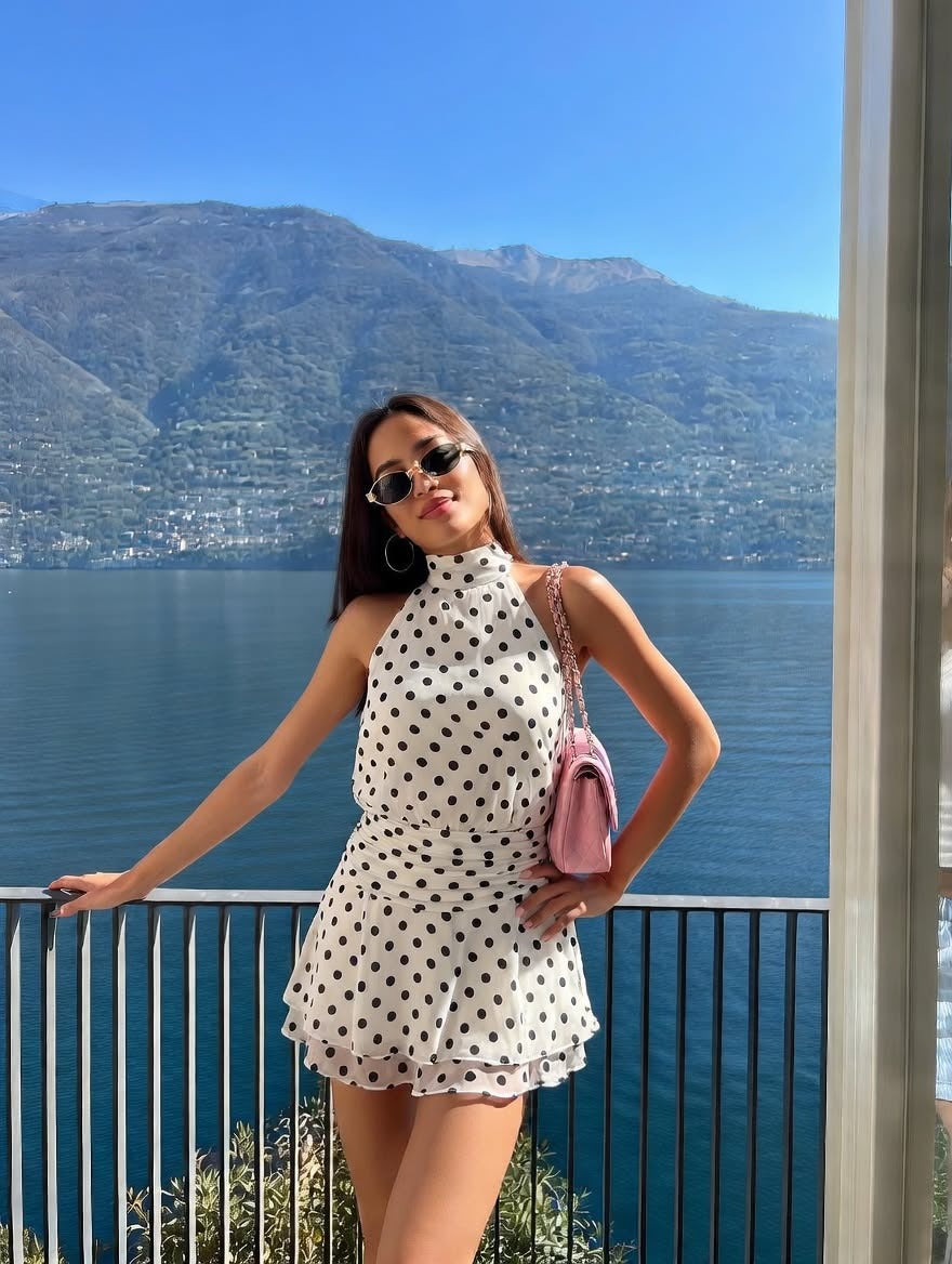 Celeste Polka Dot Halter Dress