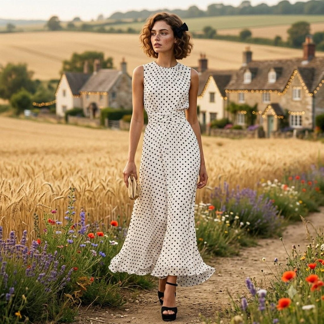 Polka Dot Maxi Dress, Vintage Sleeveless Long Dress, Cottagecore Summer Sundress, Resort Wear