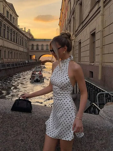 Celeste Polka Dot Halter Dress