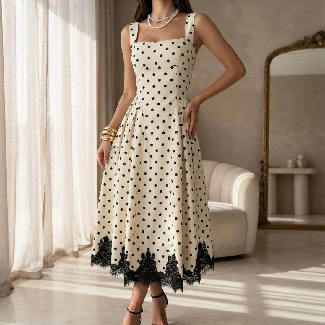 Polka Dot Lace Midi Dress