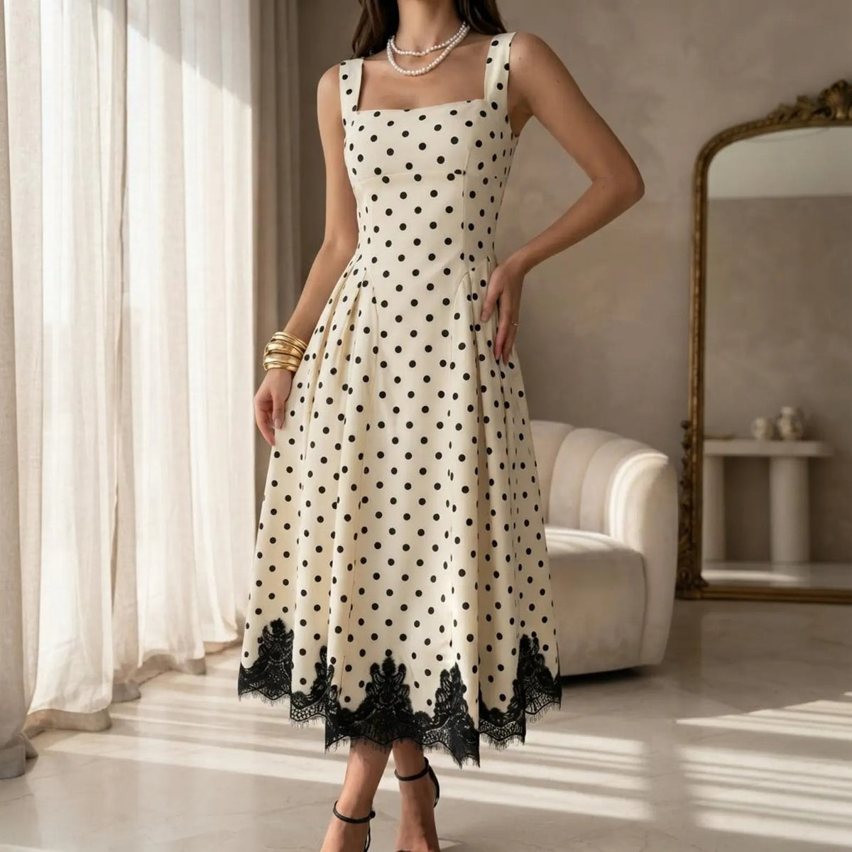 Polka Dot Lace Midi Dress